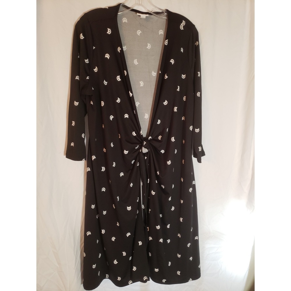Women's Lula Roe Black Cat Print Open Front Cover Up Size L
